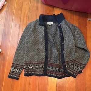 L.L. Bean Gray and Blue Cardigan Sweater